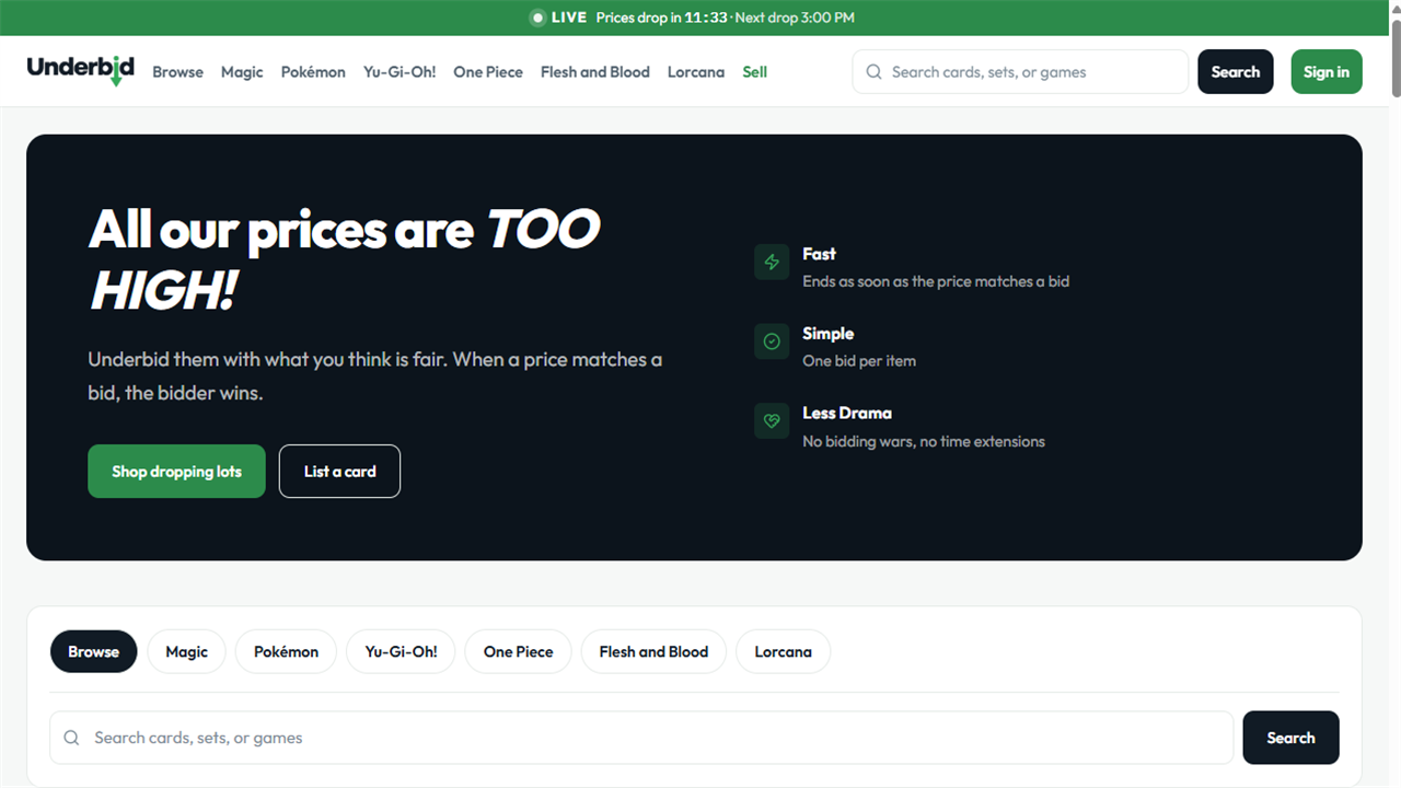 Landing page for Underbid