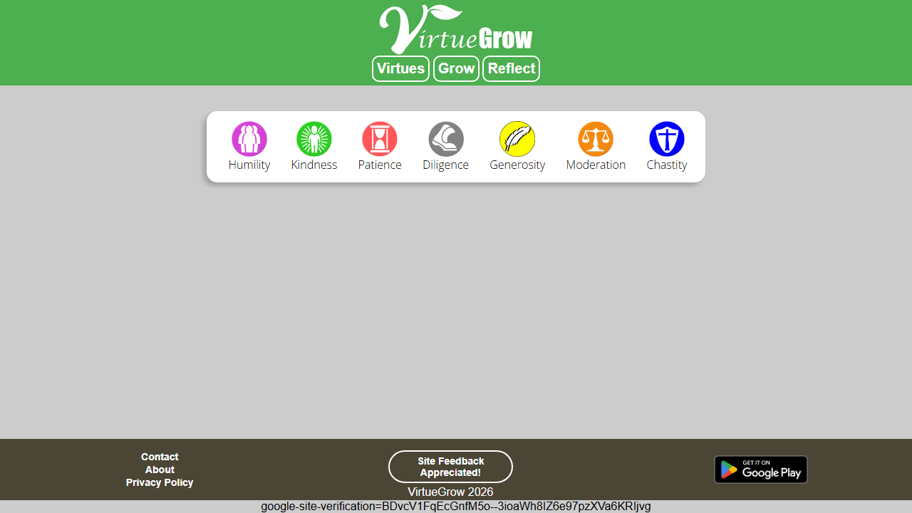 Landing page for VirtueGrow
